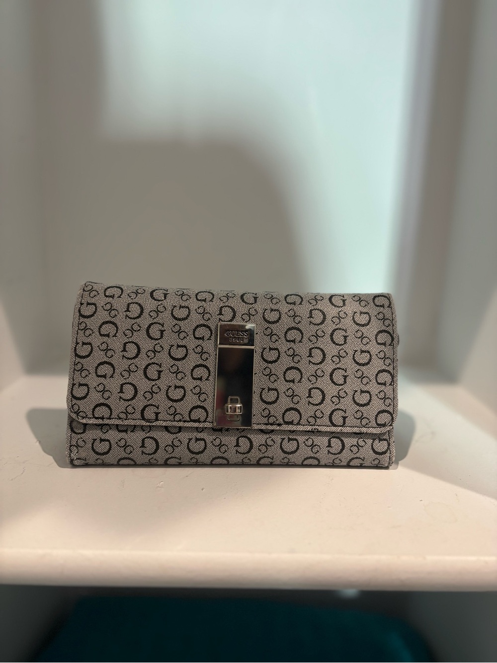 Guess Gray Monogram Clutch with Silver-Tone Lock